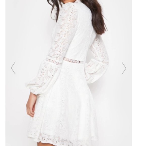 WHITE LACE LONG SLEEVE SKATER DRESS - Picture 2 of 6